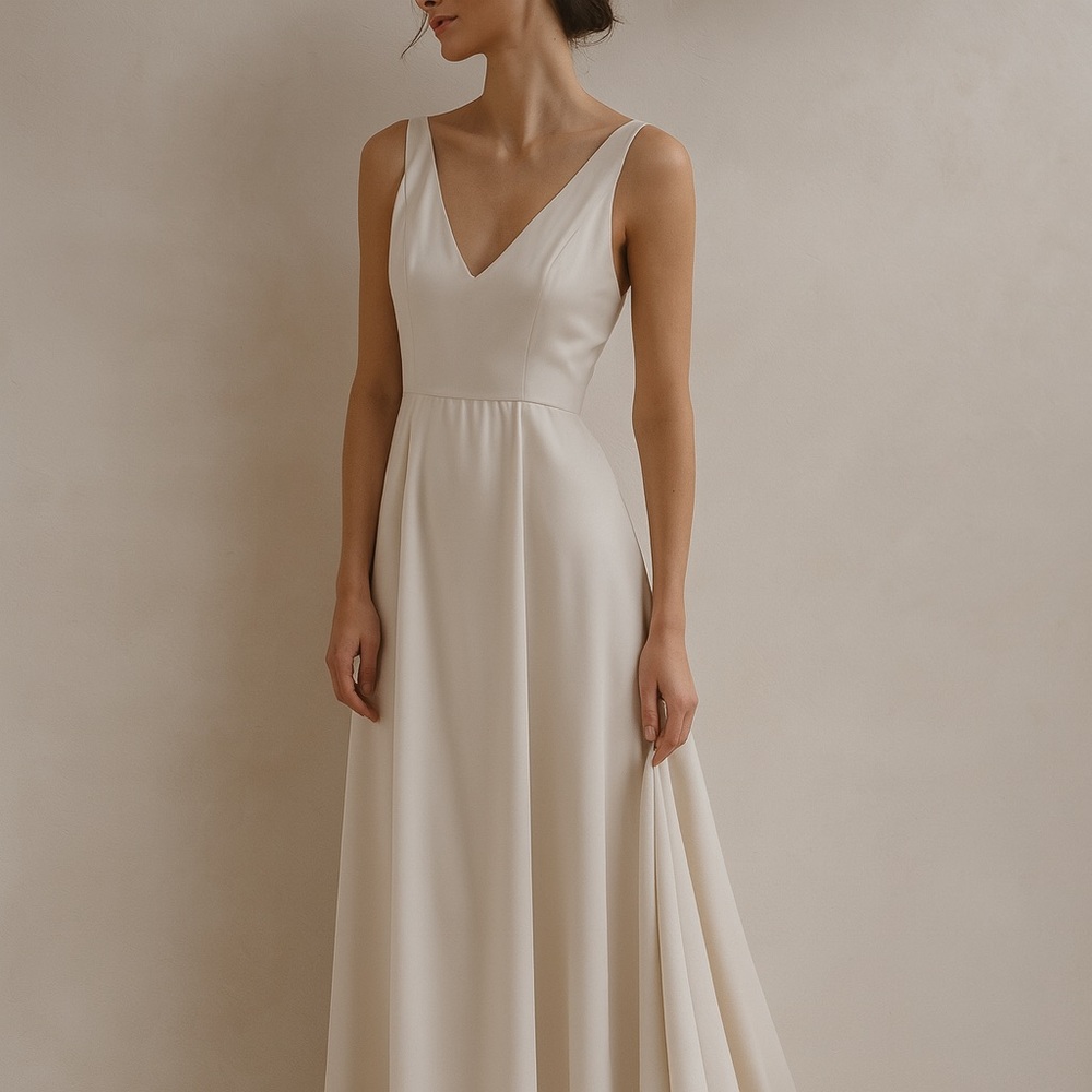 White by Vera Wang Nude Blush Square Back Sleeveless Gown Size 10